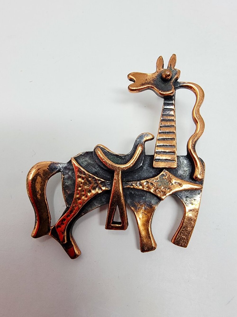 Vintage Modernist Copper Horse Brooch Brutalist Equestrian Pin